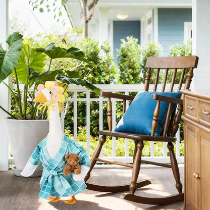 Shyyween Lady Porch Goose Outfit for 23'' Cement Plastic Lawn Goose Statue Clothes Bathrobe Bear Curlers for Outdoor Garden Yard Patio Decoration