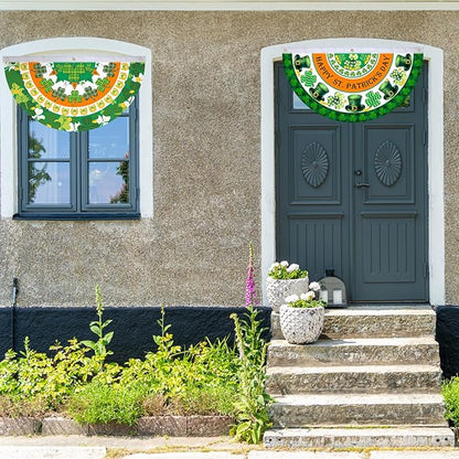 6 Pcs St. Patrick Day Bunting Fan Flag Irish Shamrock Clover Bunting Flag Happy St. Patrick Day Garden Half Fan Banner Decoration Holiday Indoor Outdoor Yard Decor, 1.5 x 3 ft