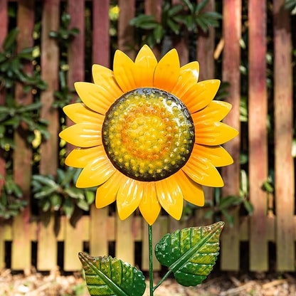 Glitzhome Sunflower Garden Stake, 36 ”H Metal Lifelike Yard Sign Outdoor Ornament Welcome to the Garden Sign Brilliant Blooming Spring Yard Stake
