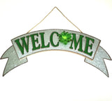Rustic Farmhouse Welcome Sign Galvanized Metal Sign Green Lettering with 3-D Green Succulent Accent for Entrance, Porch, Patio, Wall Decor, Indoor/Outdoor
