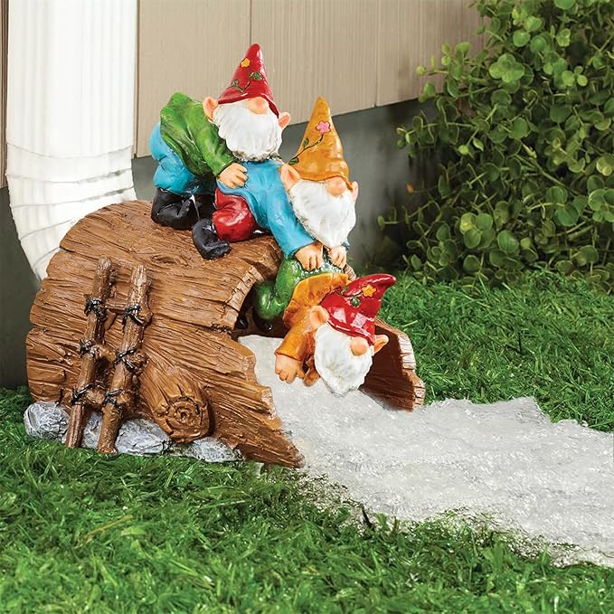 Elenon Playful Gnome Decorative Gutter Downspout Extension Statue, Elf Gutter Guardian Rain Downspout Extender, Garden Splash Block Outdoor Sculpture for 3" × 4" Down Spouts Decor