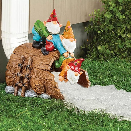 Elenon Playful Gnome Decorative Gutter Downspout Extension Statue, Elf Gutter Guardian Rain Downspout Extender, Garden Splash Block Outdoor Sculpture for 3" × 4" Down Spouts Decor