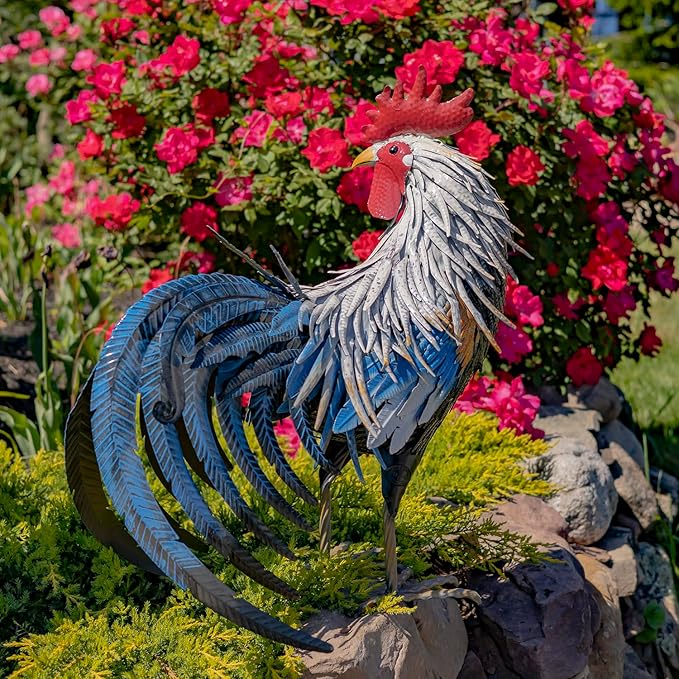 Zaer Ltd. 2.3 Ft. Tall Fancy Ornate Metal Rooster Statue Decorations (Brooks)