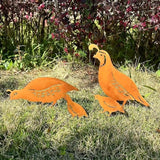 4pcs Rusty Iron Quail Family Garden Craft Set - Metal Quail Parent & Chicks Sculptures, Outdoor Decoration for Spring Garden Landscape, Lawn & Flower Beds - Metal Quail Family Art