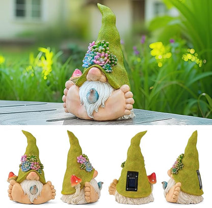 Joint Honglin Solar Turtle Garden Statue with Bunny and LED Succulent Flowers – Outdoor Lawn Decor with Lights, Cute Animal Yard Ornament for Patio, Pathway, or Garden Gift (Gnome)