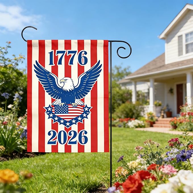 250th Anniversary Garden Flag, Independence Day Garden Flag for Outside, 4th of July Decorations, Patriotic Banner with Eagle and Stripe Design, 12x18 Inch Double-Sided Garden Flags