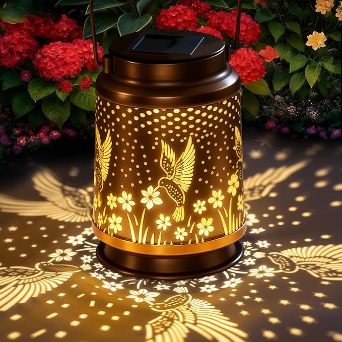Solar Lanterns Outdoor Waterproof, Garden Decor for Yard, Hummingbird Hanging Lantern Solar Garden Lights Decorations for Patio Lawn Porch Outside Decorative Christmas Birthday Gift Mom Grandma Women