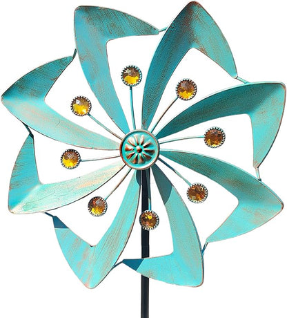 Wind Spinners Outdoor, 10 inch Wind Sculptures & Spinners, Metal Kinetic Wind Spinner, Decorative Pinwheels Large Wind Spinners for Yard and Garden Decor,Green