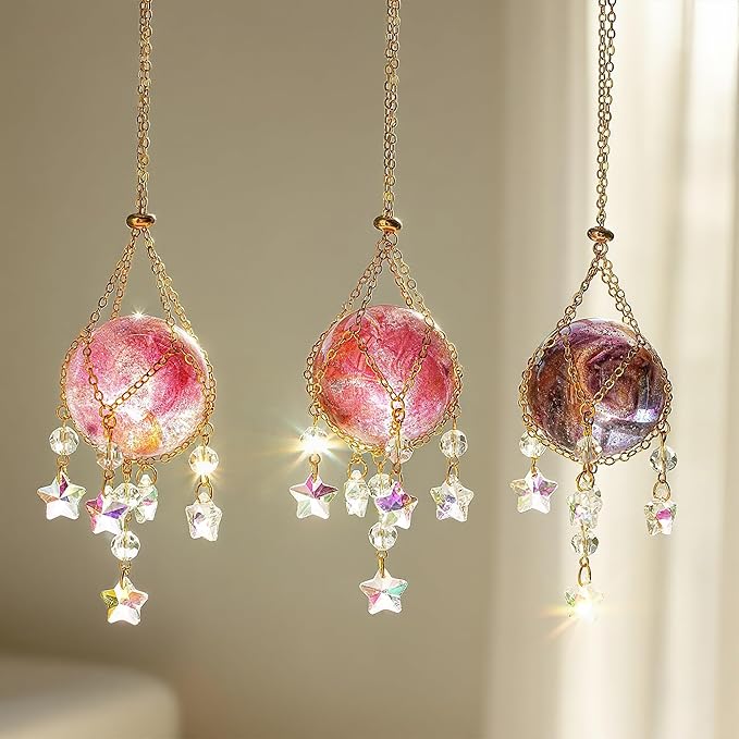Pink Purple Crystal Suncatcher Hanging Decorative Ball Ornament with 40mm Crystal Ball Decor for Garden Window
