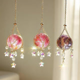 Pink Purple Crystal Suncatcher Hanging Decorative Ball Ornament with 40mm Crystal Ball Decor for Garden Window