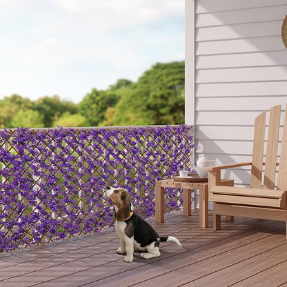 Giantex 2 Pack Expandable Fence Privacy Screen - Decorative Faux Purple Eucalyptus Fencing Panel for Balcony, Artificial Hedges with PE Leaves and Willow for Outdoors Garden Patio Deck Apartment