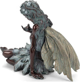 Napco Imports Weathered Bronzetone Sitting Fairy with Bird 12 x 19 Resin Stone Outdoor Garden Statue