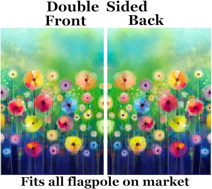 Watercolor Abstract Spring Summer Seasonal Green Floral Flowers Art House Flag 28" x 40" Double Sided Polyester Welcome Large Yard Garden Flag Banners for Patio Lawn Home Outdoor Decor