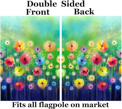 Watercolor Abstract Spring Summer Seasonal Green Floral Flowers Art House Flag 28" x 40" Double Sided Polyester Welcome Large Yard Garden Flag Banners for Patio Lawn Home Outdoor Decor