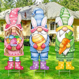 Umigy 3 Pcs Easter Yard Sign Gnome Outdoor Sign with Stakes 32 x 10 Inch Gnome Lawn Decor Easter Yard Lawn Decor for Home Pathway Walkway