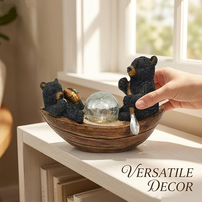 Rezpuao Garden Statue of Bear,Garden Decor Bear Figurine,Bears Outdoor Statue,Solar Decor for Patio,Balcony,Yard,Lawn Ornament