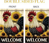 Spring Summer Garden Flag 12x18 Inch Welcome Rooster Sunflower Farm Animal Rustic Country Design Outdoor Yard Porch Lawn for Seasonal Farmhouse Home Decor