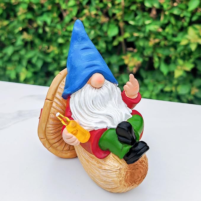 Middle Finger Gnome Statue Naughty Garden Gnomes Funny Drunk Gnome on Mushroom Indoor Outdoor Decoration for Yard Lawn Home Christmas Birthday Gag Gift