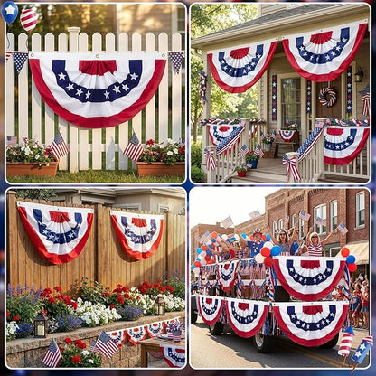 6 x 3 Ft 4th of July Decorations Big American Pleated Fan Flag, 3 Pcs Patriotic Decorations American Flag Bunting, Red White and Blue Half Fan Banner Bunting Flags Outdoor Indoor for Memorial Day Decor