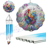 Rooster Hanging Wind Chime for Outside - Stainless Steel Wind Sculpture Chicken Wind Spinners Outdoor Farmhouse Art Ornaments with Card for Garden Yard Balcony Patio Lawn Decorations