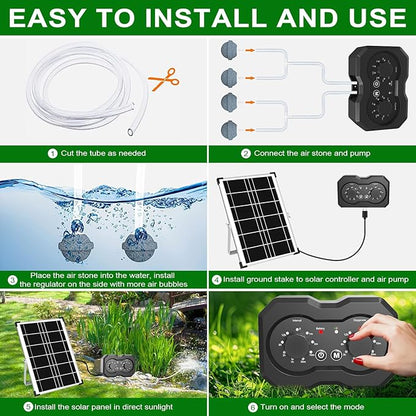 Lewisia 6W Solar Pond Aerator with Timer Control Air Pump Battery Aeration Kit Fish Tank Bubble Oxygenator