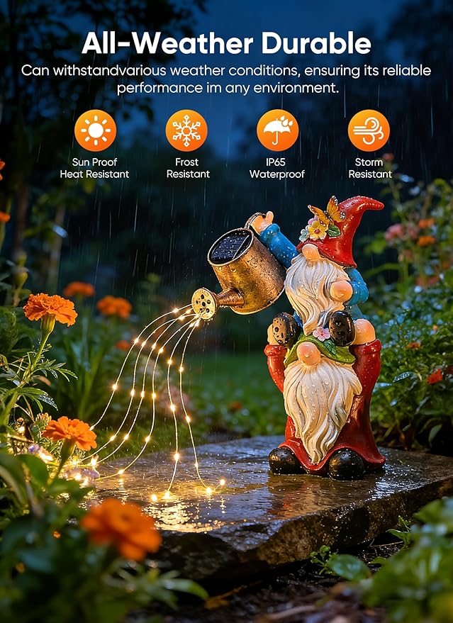 Brightown-Solar-Gnome-Garden-Decor-Statue with 36 LED Lights, Hand-Painted Resin, IP65 Waterproof Outdoor Decor for Patio, Lawn & Yard Decorations, Unique Mothers Day Gifts for Mom
