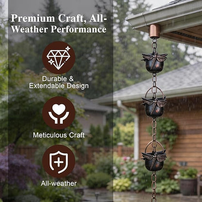 Topadorn 8.5 FT Rain Chain for Gutters, Divert Water and Home Display, 12 Dragonfly Cups Rain Collector with Adjustable Length Chains for Enhanced Outside Garden Appeal