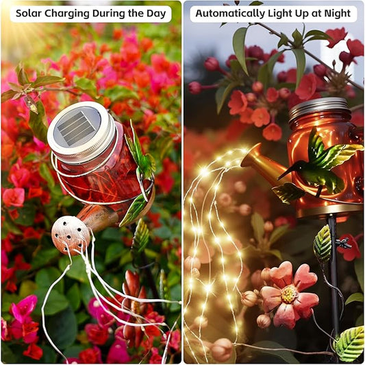 SRNPMIU Solar Watering Can Light, Yard Outdoor Decor Lights, IP65 Waterproof, Hanging Hummingbird Garden Light, Outside Garden Flower Bed Decor, Women Gift, Birthday Gifts
