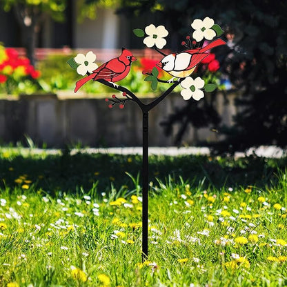 Cardinal Decor Red Bird Figurine Metal Garden Stake Cardinal Bird Decorative Red Cardinal on Branch Outdoor Decor for Balcony, Yard, Lawn Gift for Mom, Bird Lover