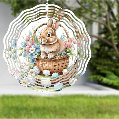 Easter Bunny Wind Spinner Easter Day Gifts 3D Metal Kinetic Hanging Wind Sculpture Spinners for Yard and Garden Indoor Outdoor Window Easter Rabbit Yard Art Garden Decoration 8 Inch (Bunny 4)