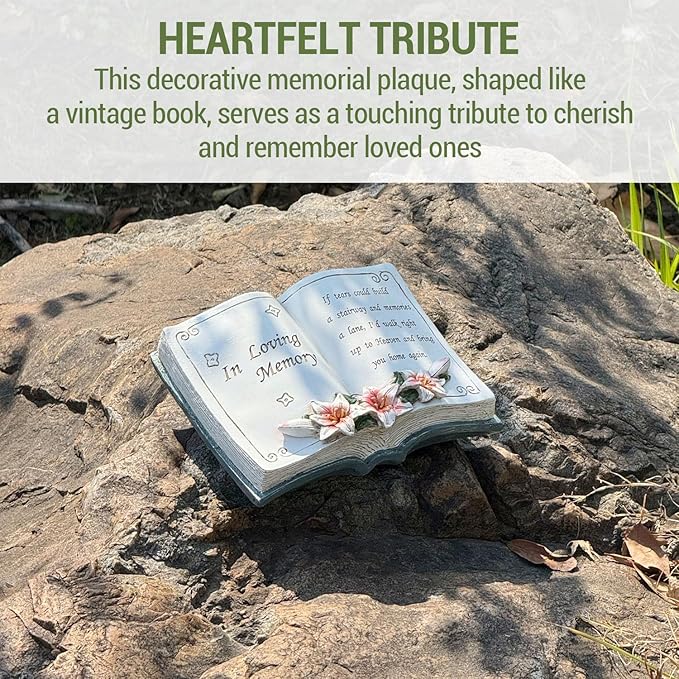 MyGift 6 Inch Memorial Garden Stone, Vintage Book Design Bereavement Gift for Loss of Loved One, Decorative Remembrance Plaque for Outdoor Garden & Cemetery Graveside Ornament