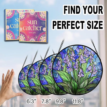 Birthday Gifts for Women - Violet Flowers Faux Stained Glass Window Hanging Sun Catcher for Door Garden Acrylic Decor Mother's Day Christmas for Mom Nana Grandma Sisters Wife 9.8"