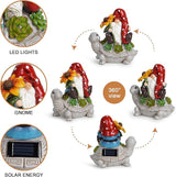 basen Solar Turtle Gnome Garden Statue Outdoor Decor, Resin Turtle with Gnome Figurine and LED Light, Solar Powered Yard Art for Lawn Patio Porch Pathway, Weather Resistant