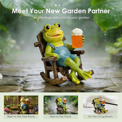 Flytime Frog Garden Decor, Outdoor Garden Statue,Frog on Rocking Chair,Suitable for Indoor and Outdoor Patios, Gardens, Flowers, and Lawns, A Whimsical Decoration(Beer)