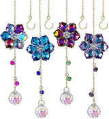 HDCRYSTALGIFTS 4pcs Crystal Flower Suncatchers for Window Hanging Christmas Tree Ornaments, Rainbow Maker Crystal Sun Catchers Indoor Window Outdoor Patio Garden Decor Gifts (1.7 * 10inch,Multicolor)