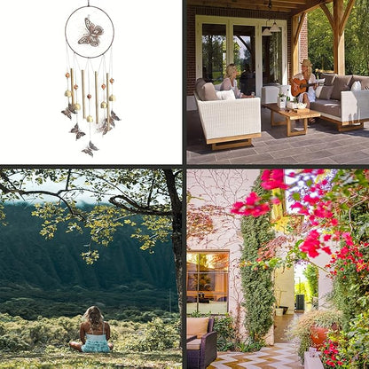 Butterfly Wind Chimes for Outside with Dream Catcher, Gift for Mom, Gifts for Grandma, Outside & Indoor, Terrace Garden Decorations