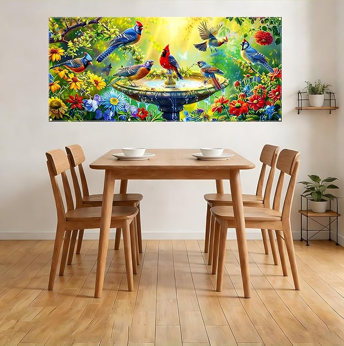 Garage door banner 157.5x70.9 inches large garage door cover outdoor spring garden decoration with bird pattern, garage door decoration with eyelets and rope, suitable for house exterior walls.