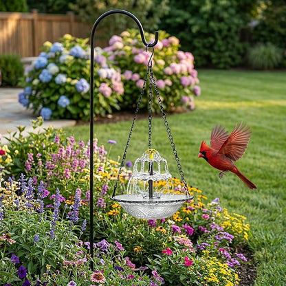 Solar Cascade Hanging Bird Bath Fountain, 2026 New Solar Fountain for Bird Bath Hanging Solar Bird Bath Fountain with Solars Pump & Bowl Decorative Garden Yard Patio (White)