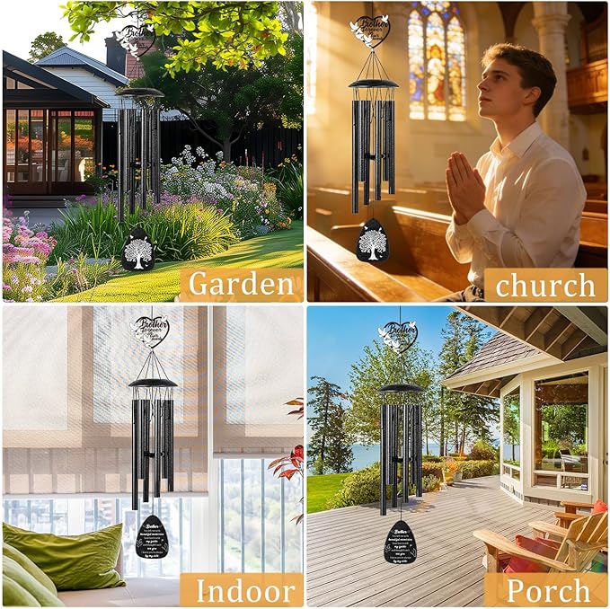 Memorial Gifts for Loss of Brother - 36'' Memorial Wind Chimes for Outside, Sympathy Bereavement Condolence Grief Remembrance Funeral Gifts for Loss of Brother, with S Hook Greeting Card