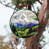 DASTOLL Stained Glass Window Hanging 4 Pcs Set Mountains Lake Green White Landscape Large 11.8" - Suncatcher Door Garden Sun Catcher Decor Birthday Christmas for Mom Woman Nana Men