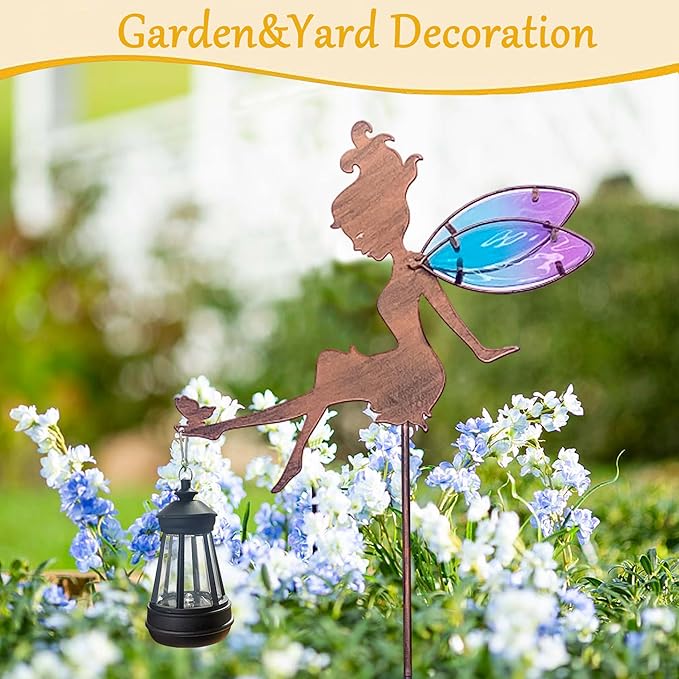 Solar Fairy Garden Statue Floral Figurine Light, Outdoor Sculpture Decor for Patio Yard Lawn, Festival Gift