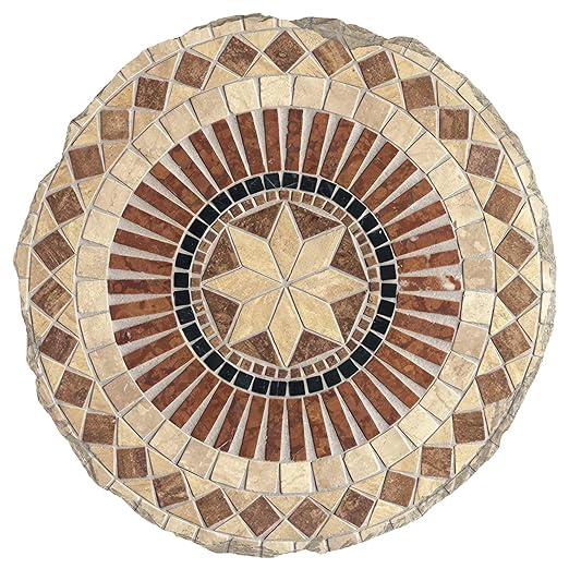 Magnolia Garden 10-Inch Geometric Mosaic Decorative Stepping Stone – Earth Tone Sunburst Resin Garden Walkway Tile – Mediterranean Style Outdoor Accent – Moroccan Patterned Patio & Yard Decoration