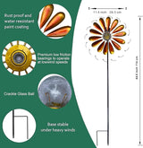 Solar Daisy Garden Wind Spinner, 44.48 Inch, Metal Stake Yard Wind Spinner with Solar-Powered Warm White LED Glass Globes and Dynamic Spinning Windmill for Yard Decor. Orange