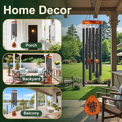 37" Matte Textured Aluminum Wind Chimes for Outdoor Patio & Garden – Large Modern Black Wind Chime with Deep Soft Tone, Thoughtful Home Gift (Black, 37")