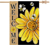 CROWNED BEAUTY Spring Summer House Flag Daisy Bee Double Sided 28x40 Inches Large Burlap Welcome Holiday Seasonal Yard Decoration for Outside Porch