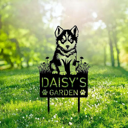 Custom Baby Siberian Husky Dog Metal Memorial Garden Stake Personalized Puppy Dog Grave Marker Name Sign Remembrance Stake Decor,Memorial Statue Sign for Garden Outdoor Outside Yard Decor Pet Loss.