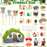 Suzile 50 Pcs Solar Fairy House Garden Accessories Light up Flocked Fairy House Garden Kit Green Resin Miniature Mushroom Figures Micro Landscape Ornament(Stone House)
