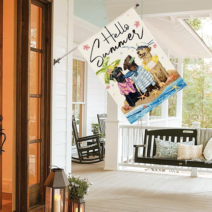 AVOIN colorlife Hello Summer Sea Beach Dogs House Flag 28x40 Inch Double Sided Outside, Floral Starfish Seasonal Holiday Yard Outdoor Decoration