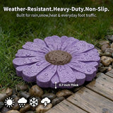 Landoraloria Cement Flower Stepping Stone 10” Daisy Garden Path Stone for Yard & Walkway Handcrafted Non-Slip Outdoor Patio Decor Weather-Resistant Cement Stone (Purple)