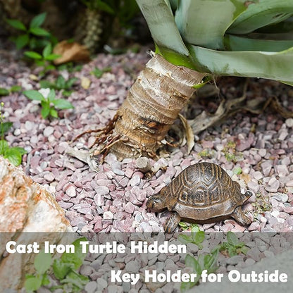 Key Hider Outdoor Turtle - Cast Iron Turtle Hidden Key Holder for Outside, Yard and Decoration Garden, Hide A Key Outdoor
